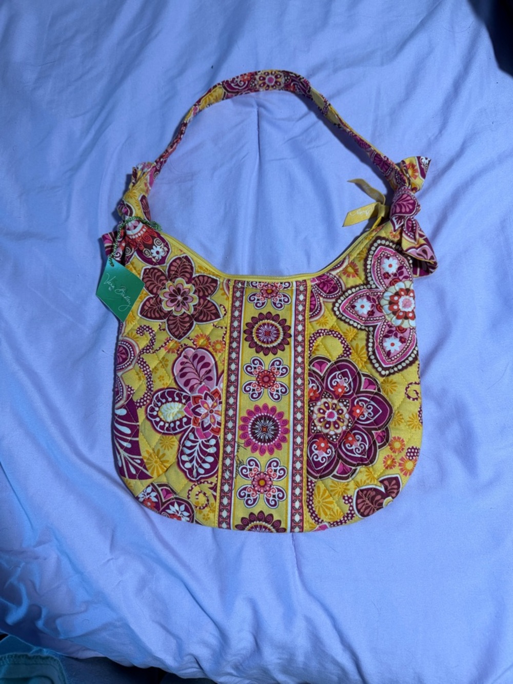 Vera Bradley Yellow Quilted Shoulder Bag with Pink & Red Floral Paisley